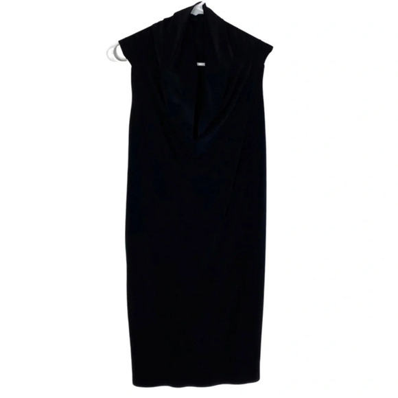 Norma Kamali Dress Women Small Cowl Neck Racerback Sleeveless Black Knit Stretch - Picture 1 of 6